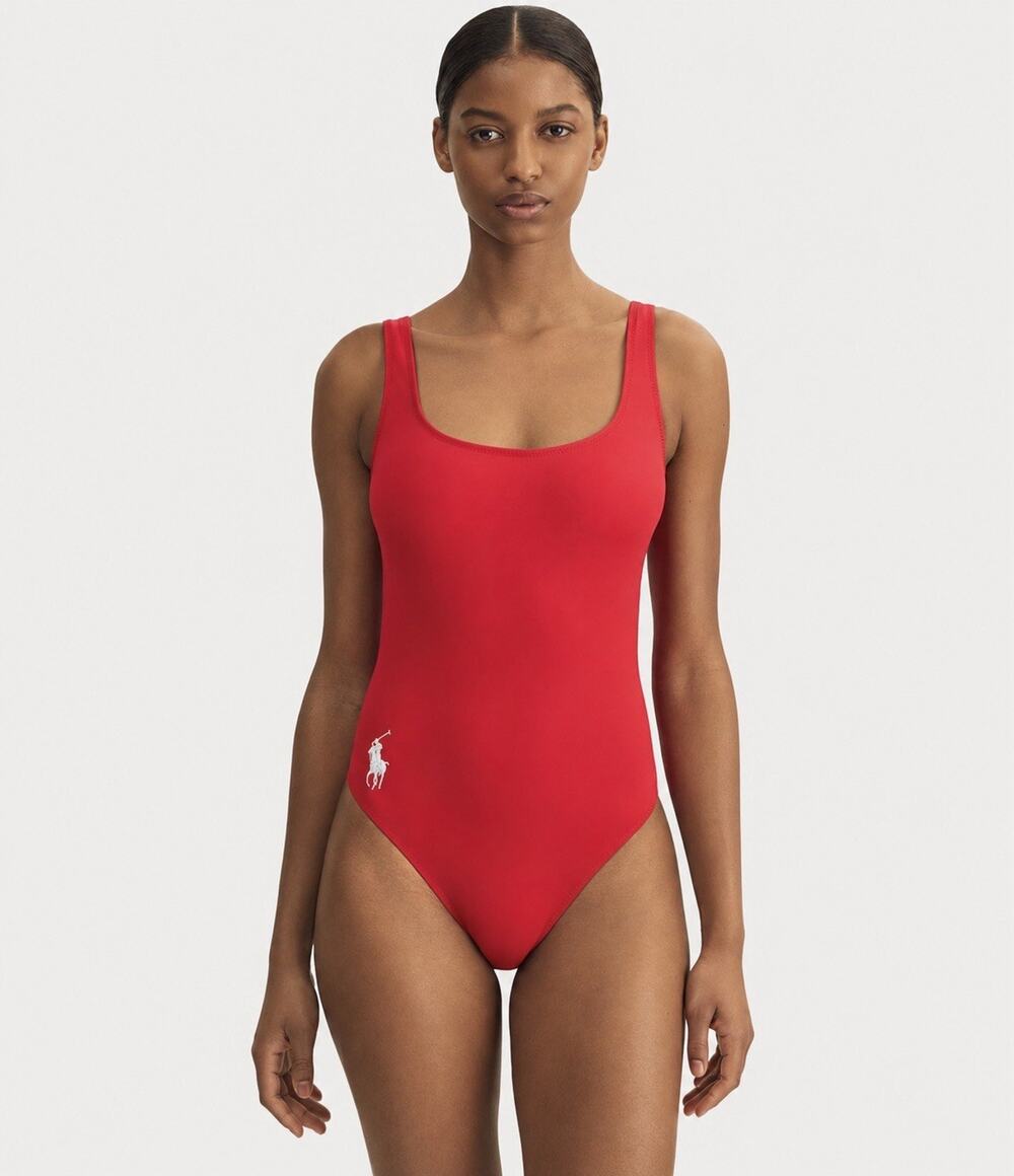 Polo Ralph Lauren Women’s Red One Piece Swimsuit White Pony Logo Size XS 0-2